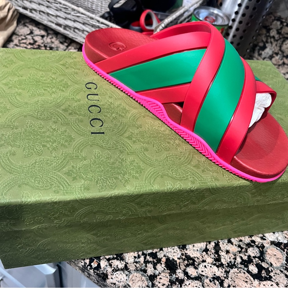 Gucci Red and Green Sporty Sandals